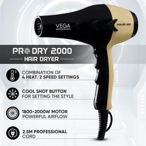 VEGA Pro Dry 2000W Gold Hair Dryer VPVHD-04