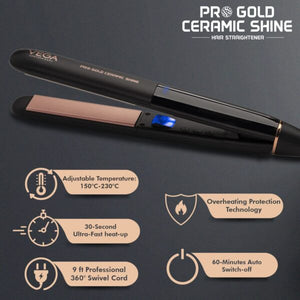 VEGA PROF. PRO GOLD CERAMIC SHINE HAIR STRAIGHTENER VPMHS-08